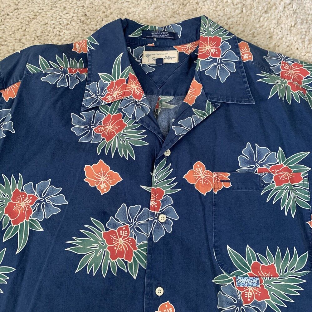 Original by Hilfiger Shirt Mens XL Hawaiian Short Sleeve Button Up Floral Print